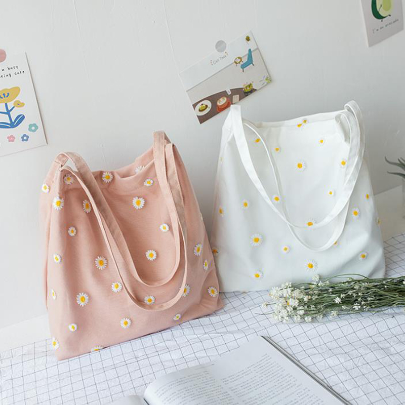 Mesh Daisy Double Layer Canvas Shoulder Bag Korean Ins Lace Small Square Bag CF8