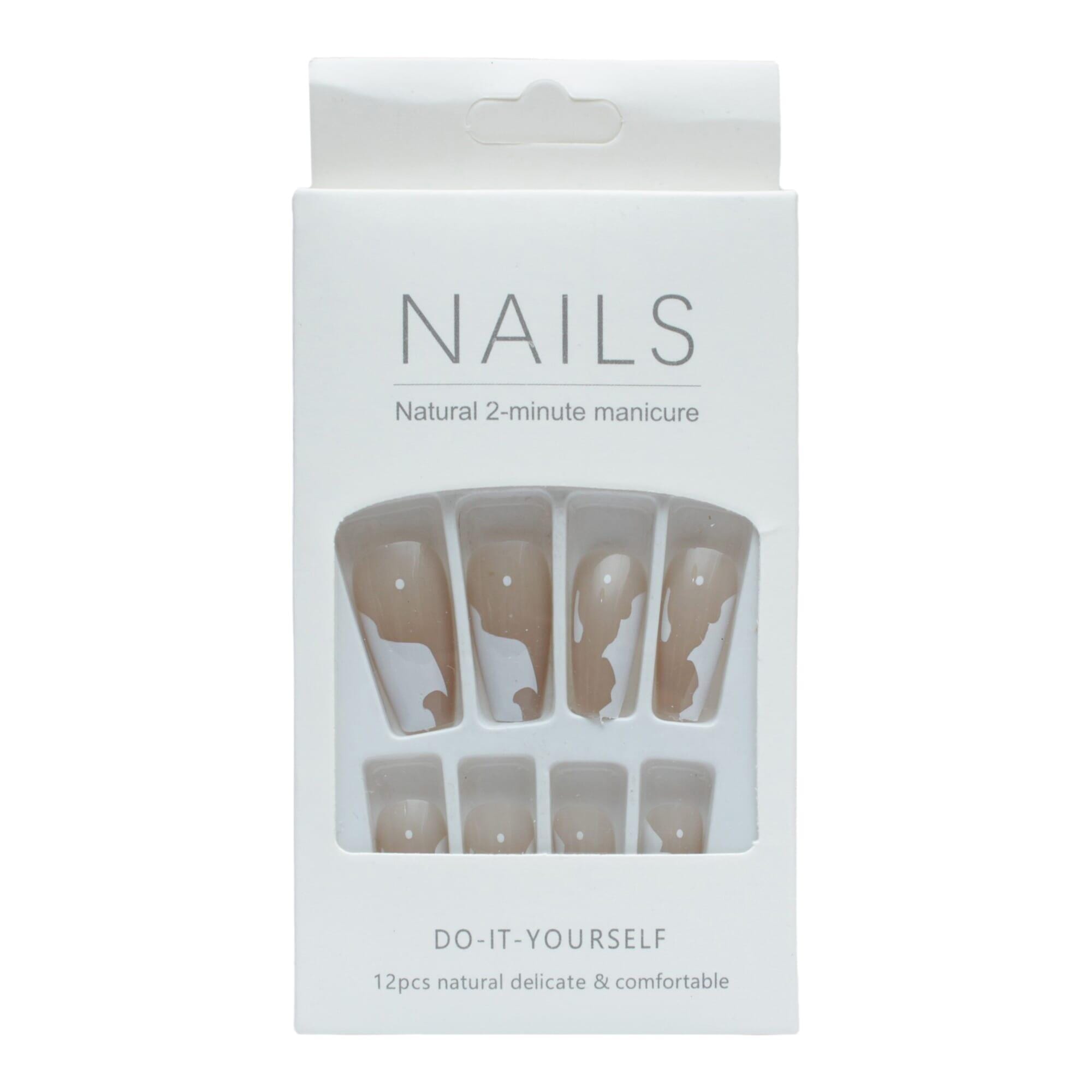 Cream/White Color 12 Pieces Minimal Design Press On Nail With Tape Glue / Fake Nails