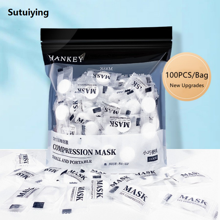 Sutuiying 100PCS DIY Compressed Facial Mask: Disposable Non-woven Facial High Quality Mask with the Characteristics of Being Extremely Easy to Carry