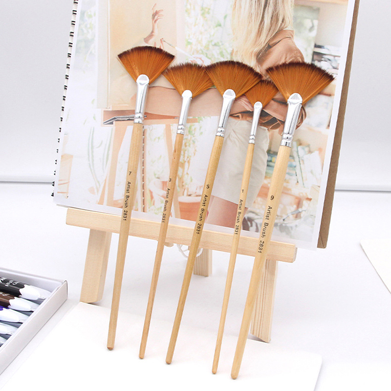 5pcs Fan Shape Gouache Painting Pen Nylon Hair Paint Brush Drawing Art Supplies CF8