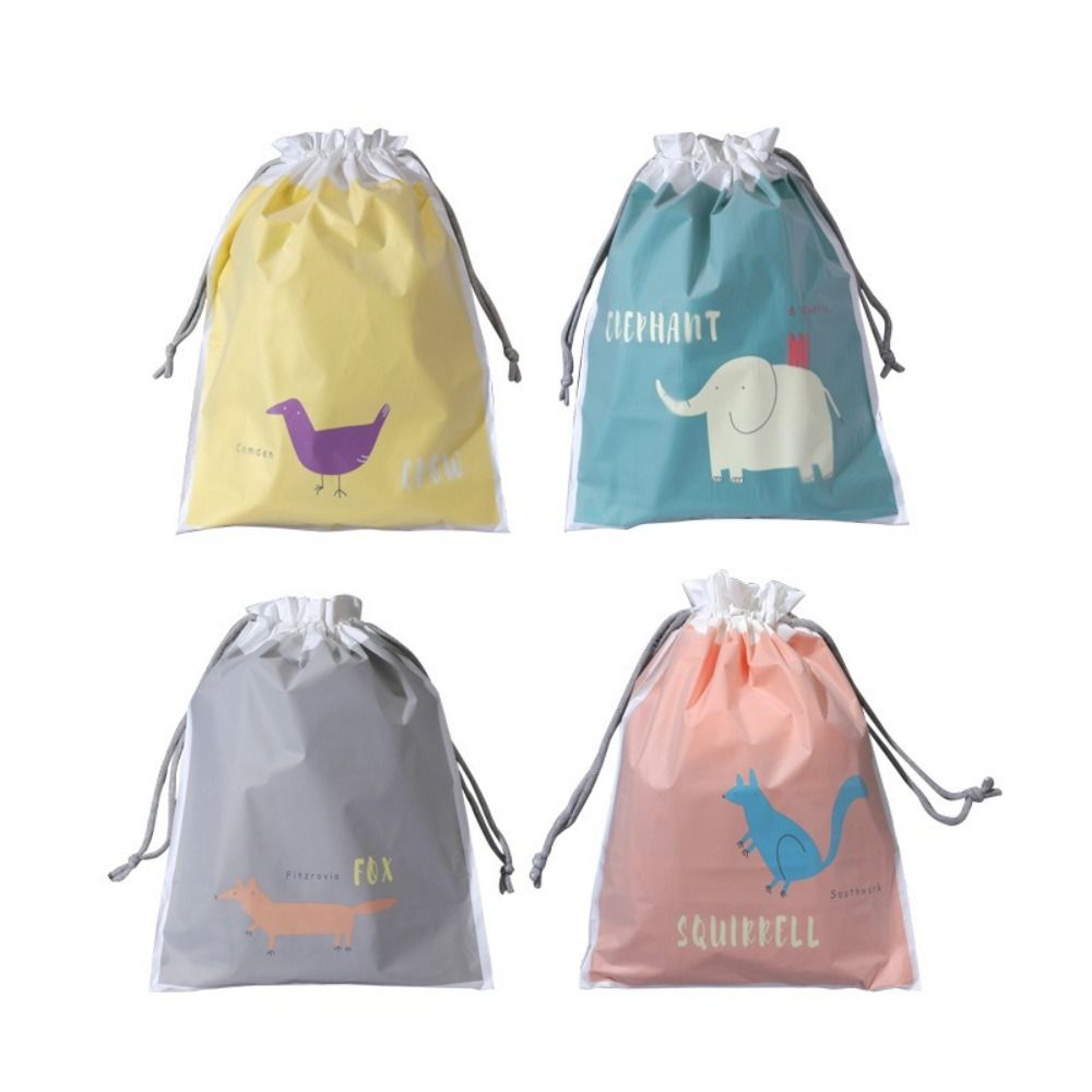 Portable Double Layer Waterproof Drawstring Bag Drawstring Closure Cartoon Design Travel Organizer Waterproof Material Double Layer Bag Underwear