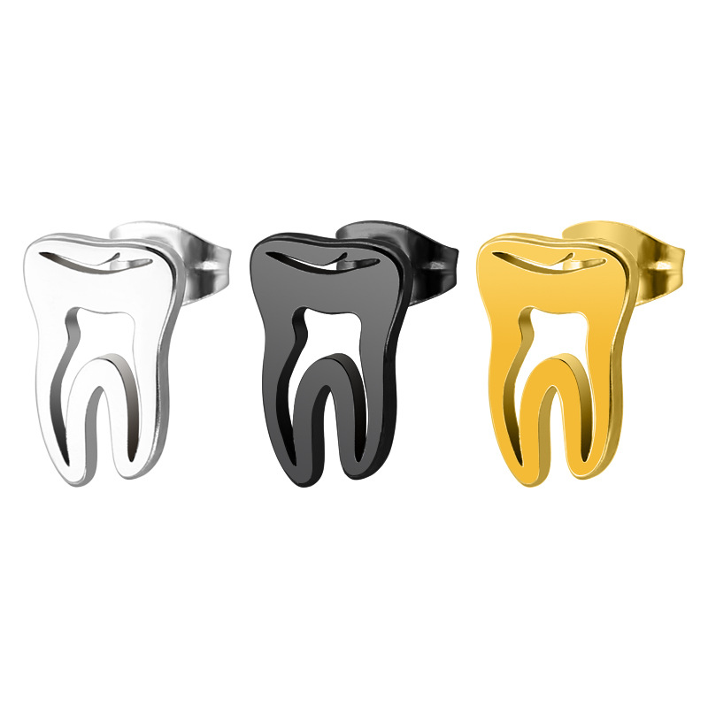 【New arrival】Personalized titanium steel stainless steel gold teeth earrings men's exaggerated earrings trendy men's earrings accessories direct sales