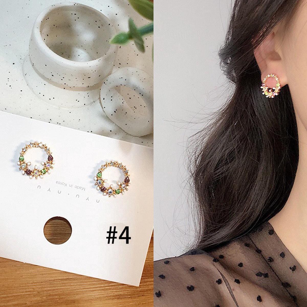 Enacolor Korean New AAA Zircon Pearl Flower Earrings Ins Girl