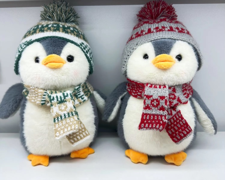 Masala Beads Kawai Super Soft 22-24cm Penguin Plush Huggable Adorable Toy Doll With Scarf Hat Animal Pillow Appease Doll Cute Fluffy Cotton Filled Plushies Children Gifts Animal Cartoon Decor