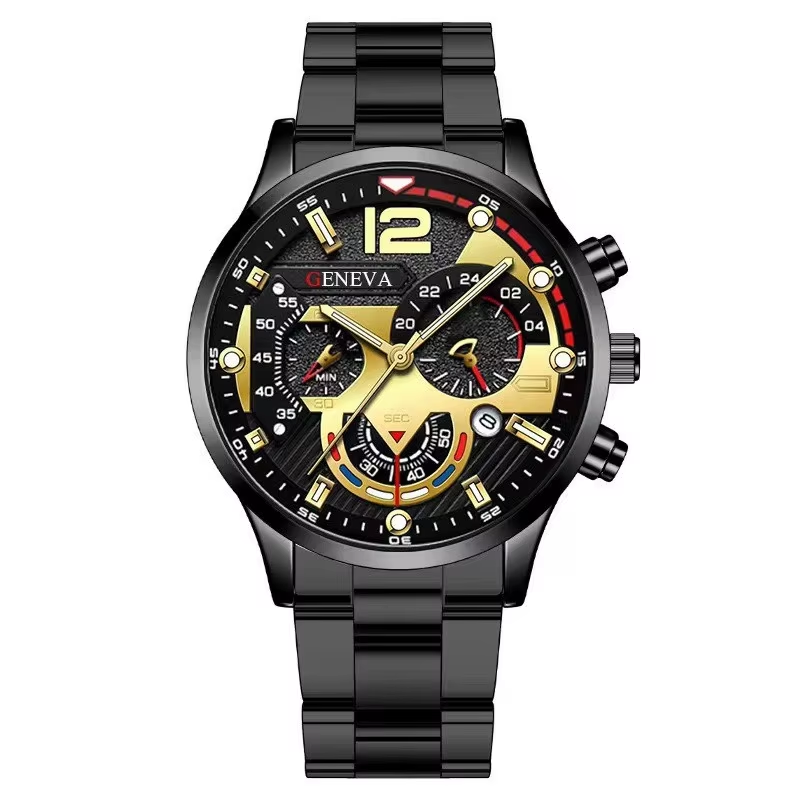 New Geneva Leisure Business Men's Watch Fashion Three Eyes Military Quartz Watch Stainless Steel Waterproof Gentleman Wristwatch Bles Online DZ-2A-01 QC