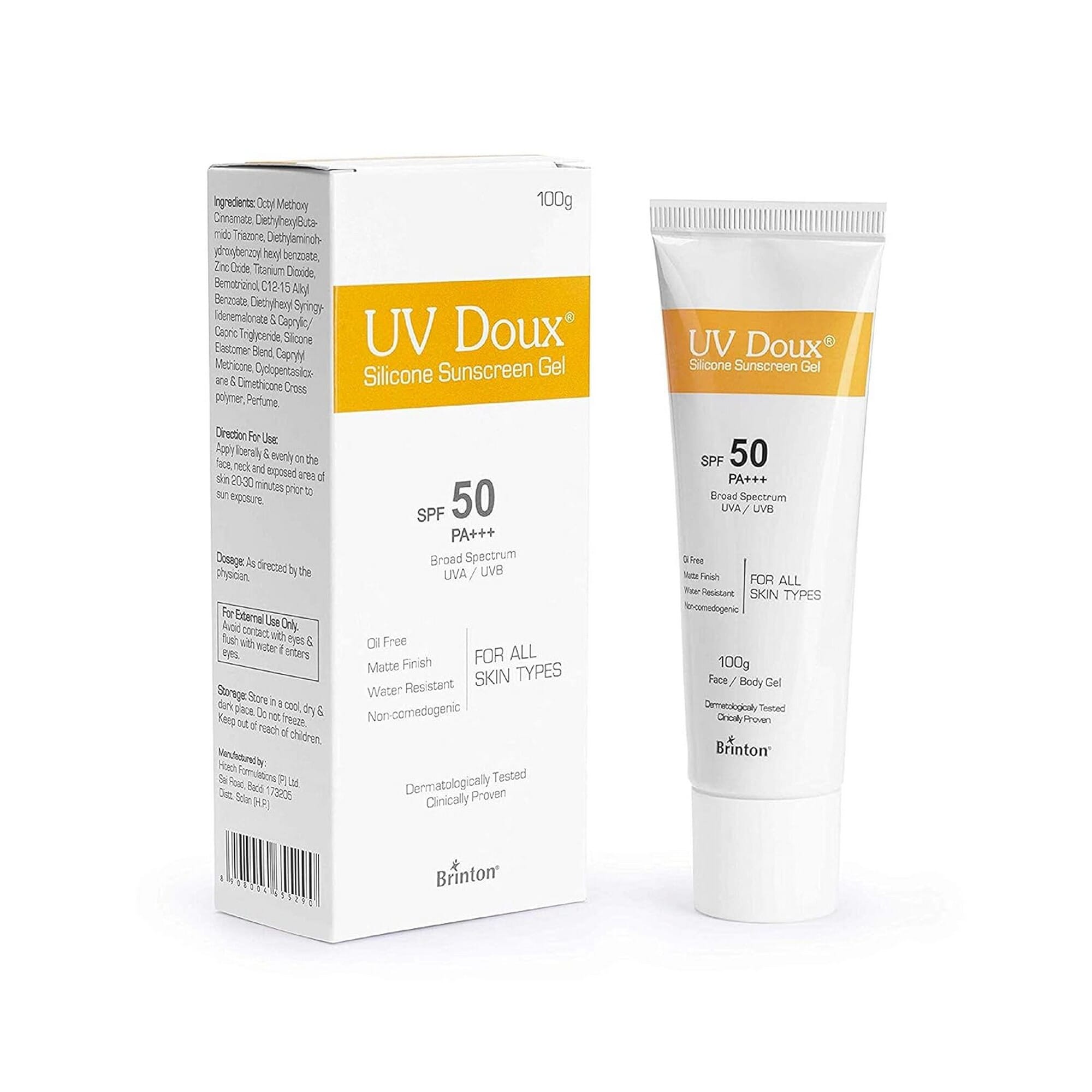 UV Doux Silicone Sunscreen Gel SPF 50 PA+++ - 100g with Free Cleanser | Matte Finish Oil Free Formula Water Resistant For Oily Skin Broad Spectrum