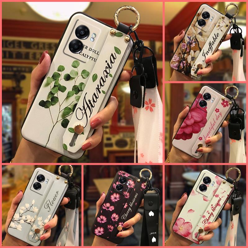 Kickstand Dirt-resistant Phone Case For OPPO A77 5G Global/K10 5G Global/A56S 5G Phone Holder Flower Silicone Anti-knock