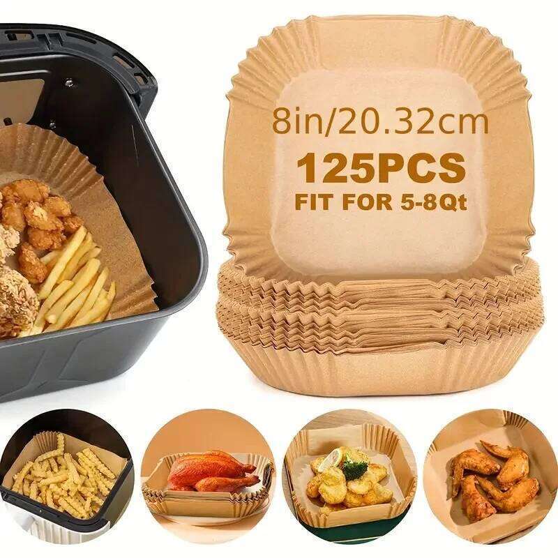 50pcs/125pcs Air Fryer Special Food Silicon Oil Round Bracket High Temperature Absorbent Paper Baking Accessories