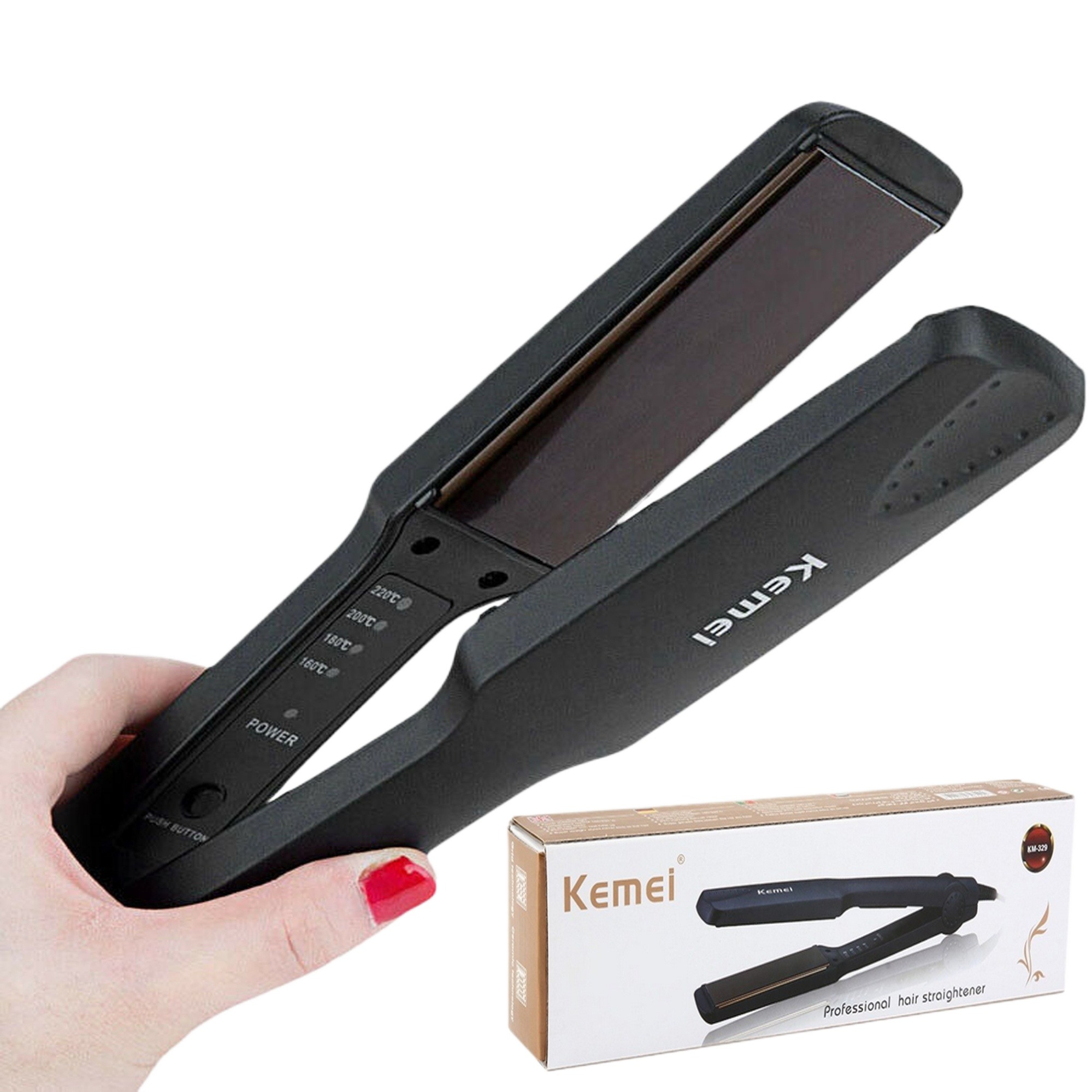 Kemei 329 Professional Hair Straightener - Adjustable Temperature, Ceramic Plates, Portable Hairstyling Tool