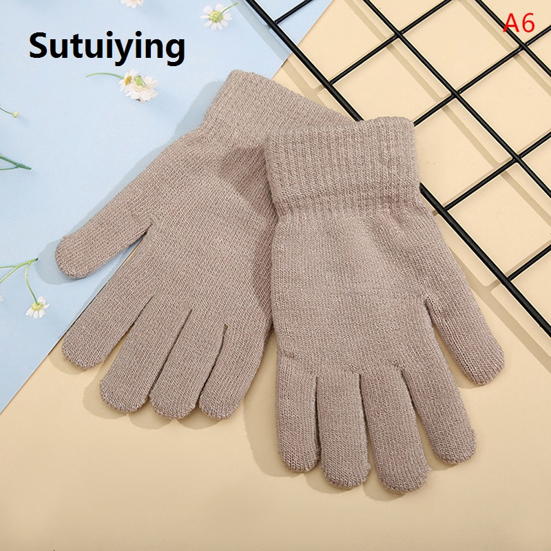 Sutuiying 1Pair Simple Knitted Couple Gloves Winter Solid Color Full Finger Mittens Hand Warmer Men Women Gloves Thicken Cycling Gloves Fugar