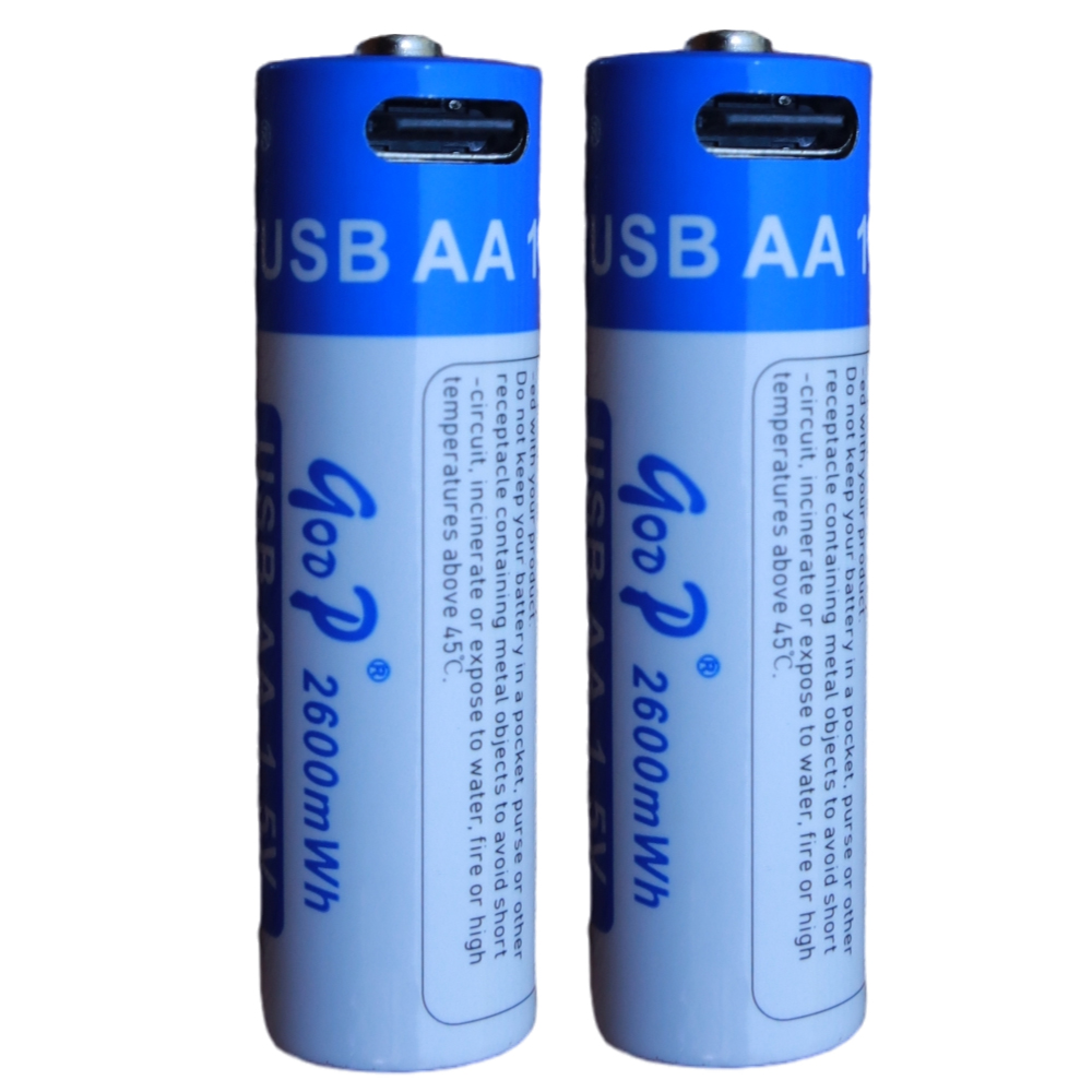 Goop 2600 mAh AA Rechargeable Battery 1 Pair with Type-C USB Port - High Capacity, Quick Charging, Eco-Friendly for Flashlights, Cameras, Headlamps, RC Cars