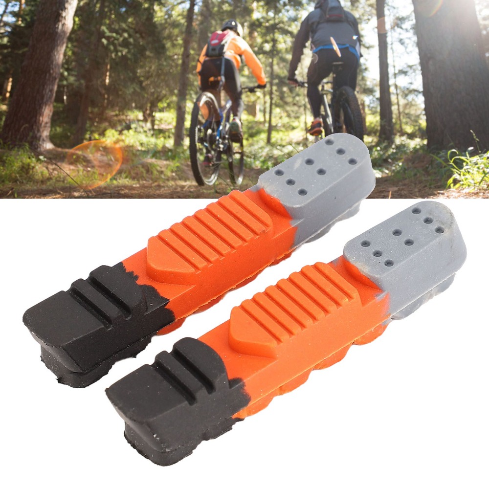 1 Pair Durable Rubber Bike Brake Pads Low Noise Wear Resistant Brake Pads Blocks High Performance Triple Compound Insert Brakes Pads Replacements Kit for Road, Mountain, and Folding Bikes