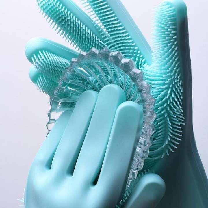 2 Pair Magic Silicone Dishwashing Gloves Kitchen Tool For Cleaning, Dish Washing, Washing The Car, Pet Hair Care
