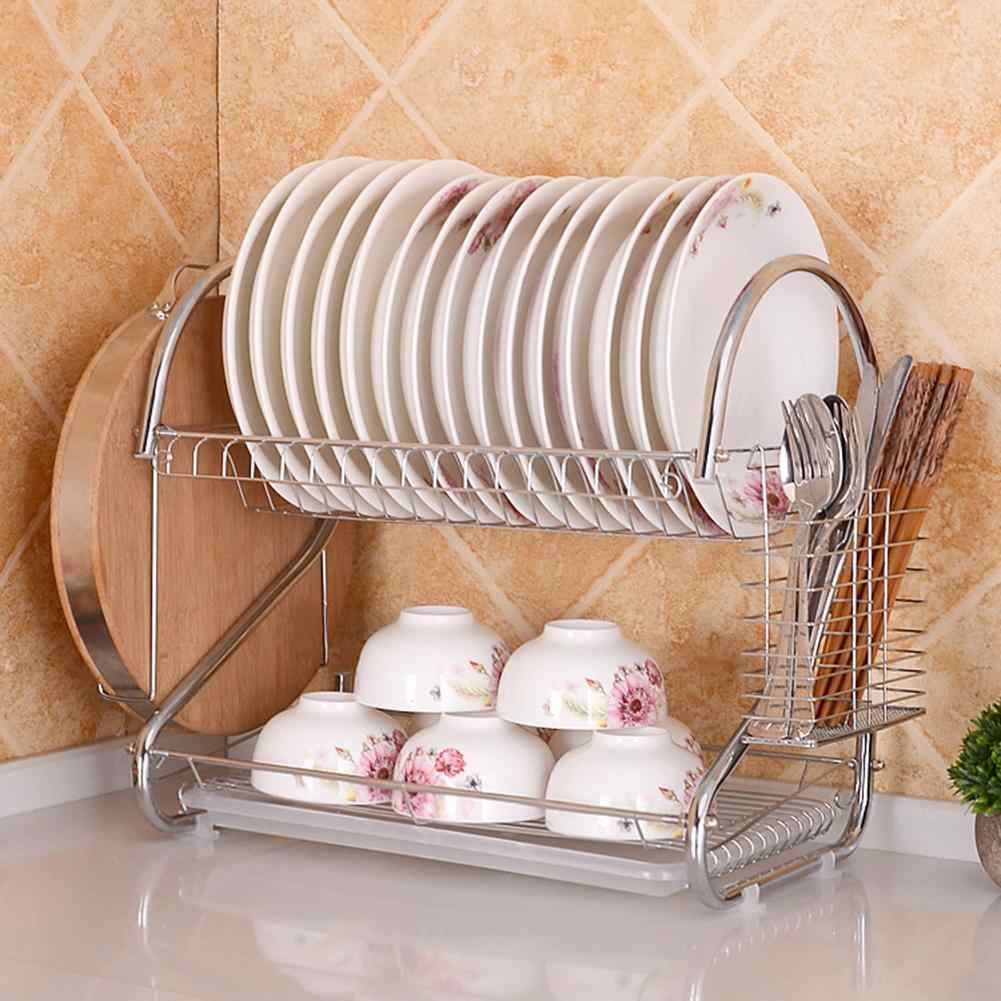 2-Layer Dish Drainer, Multifunction S-Shaped Dual Layers Dish Drying Rack Kitchen Collection Shelf Drainer Organizer, Stainless Steel Dish Rack