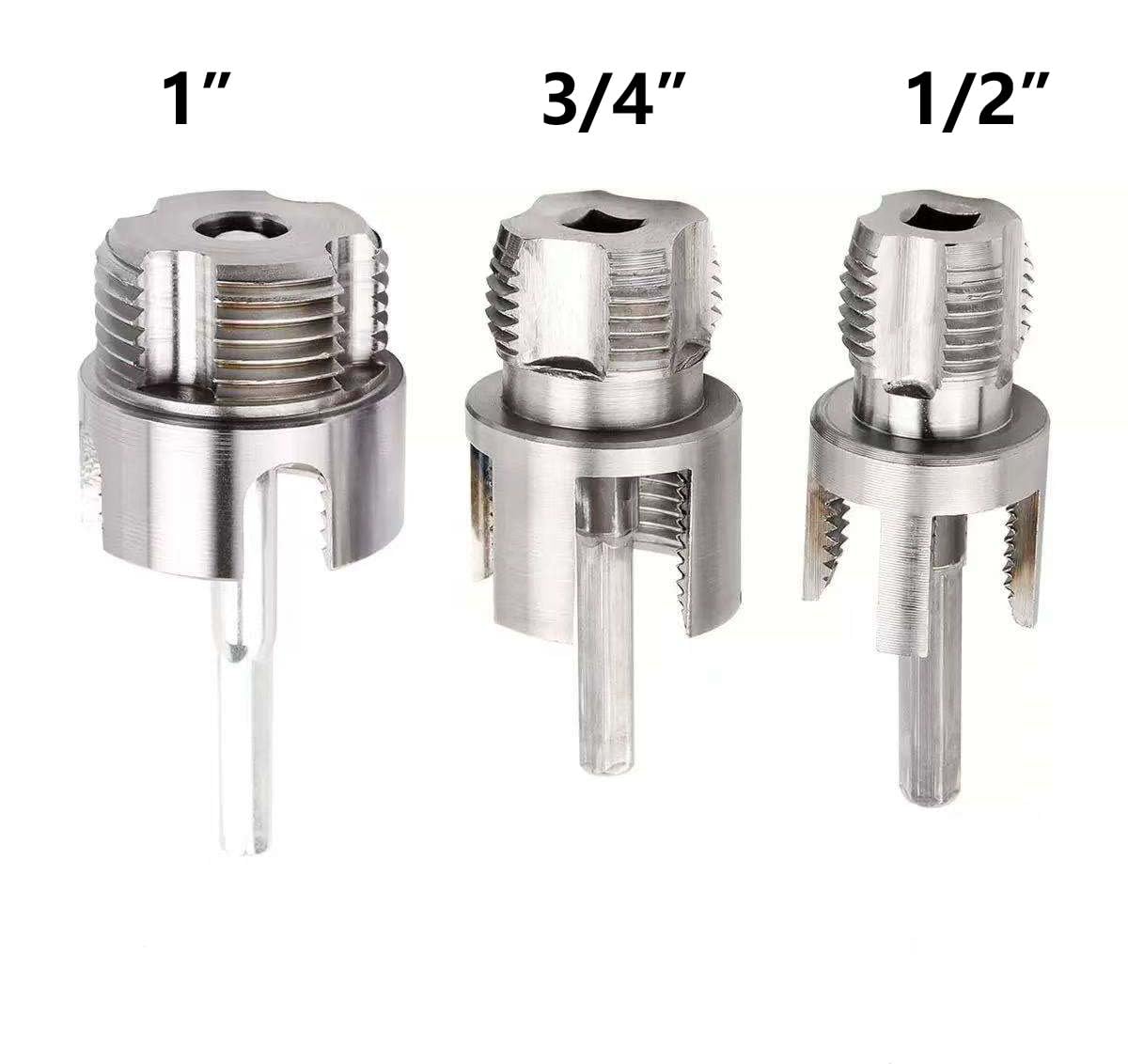 3PCS Carbon Steel Core Drill Bit Pipe Threading Tool Tap Die Set Internal/External PVC PPR Pipe Thread Cutting 1/2",3/4",1" inch