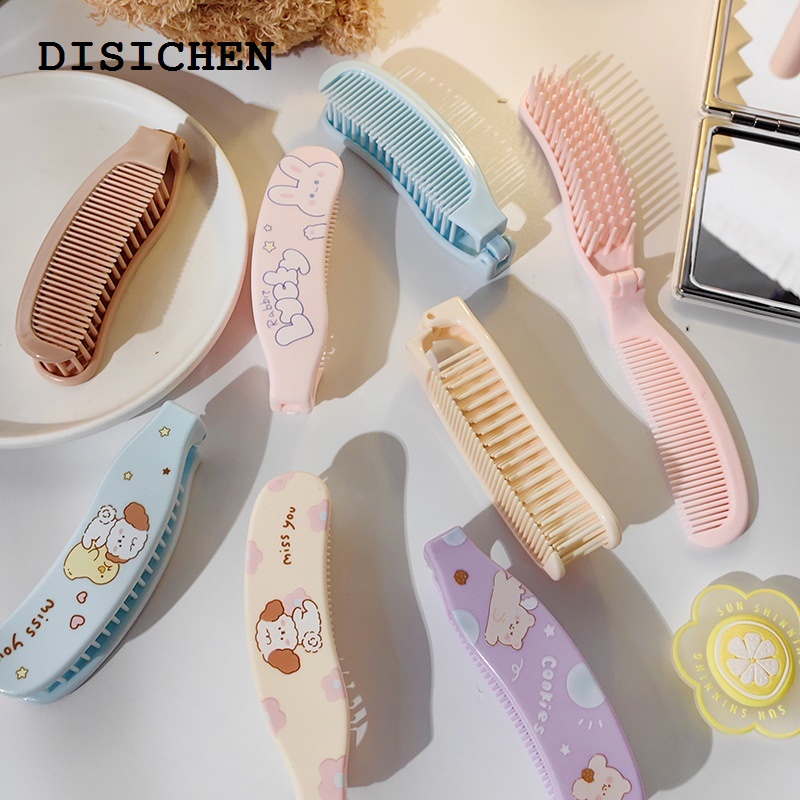 DISICHEN Luxury Cute Cartoon Folding Hair Comb for Kids Girl's Kawaii Mini Portable Outside Pocket Hairbrush Bangs Combs Fine-toothed Comb