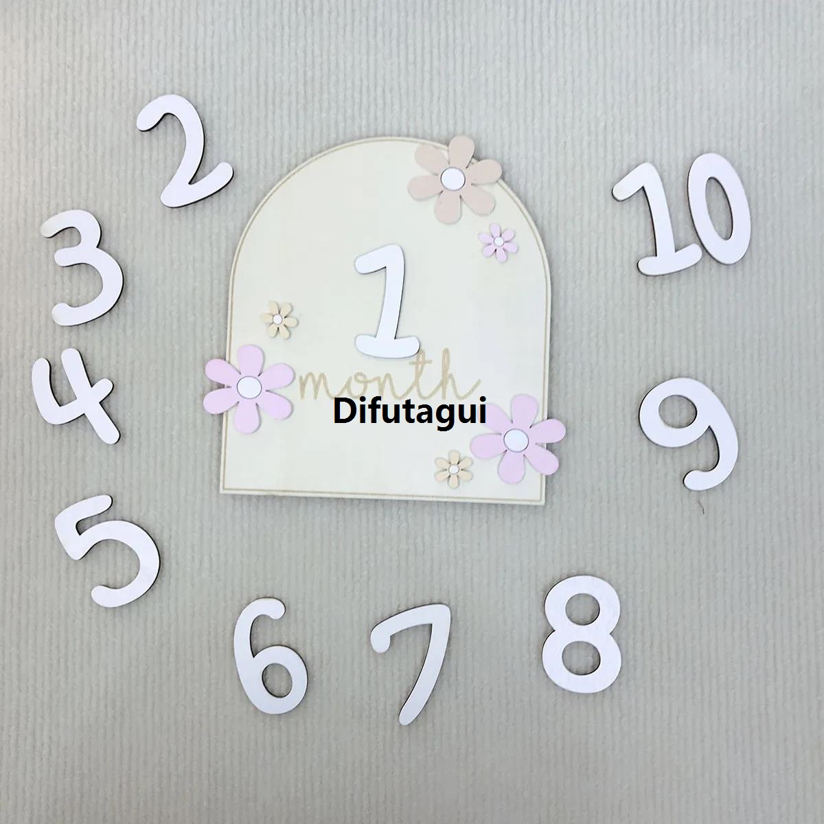 Difutagui 2025 NEW Flower Card Monthly Baby Photography Boy Girl > Seduction Newborn Profesional Prop Milestone Photo Prop Wooden Baby Milestone 3D Double-Sided