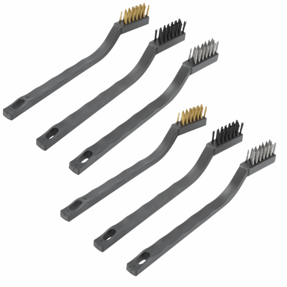 6PCS Durable Metal and Plastic Construction Wire Brush Set Mini Curved Detail Cleaning Tool Non-Slip Rust Remover Brush Bonsai Brush