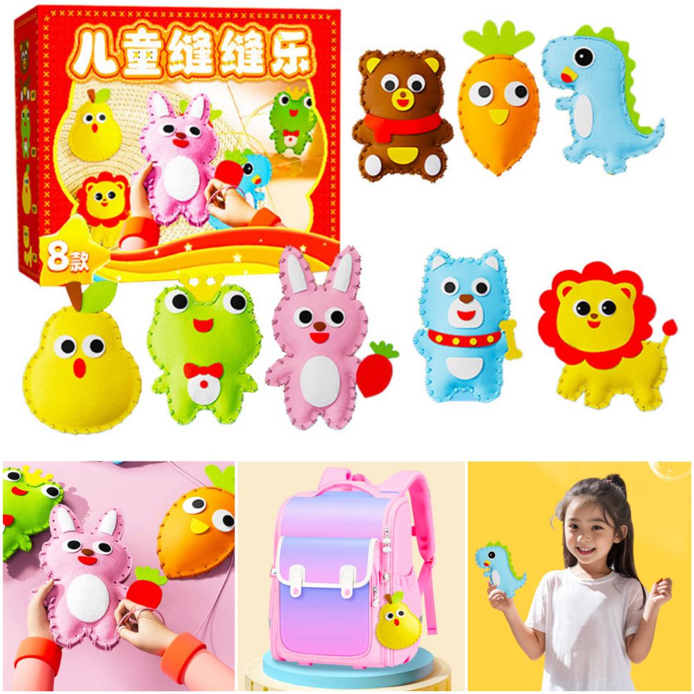 New Multicolor DIY Sewing Toy Cartoon Bear Rabbit Hand-eye Coordination Cartoon Animal Doll EVA Safety Tool Doll Sewing Material Kit Toy
