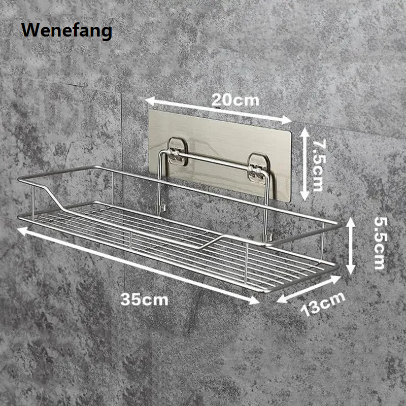 Wenefang Stainless Steel Bathroom Storage Shower Shelf Punch-Free Kitchen Toilet Wall Hanging Rack Organizer Bathroom Corner Shelves Set