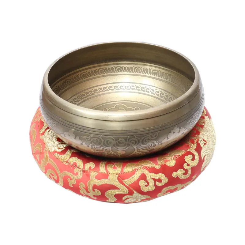 Big Om Mane Padme Pattern Hun Singing Bowl With Cushions Stand Wooden Stick