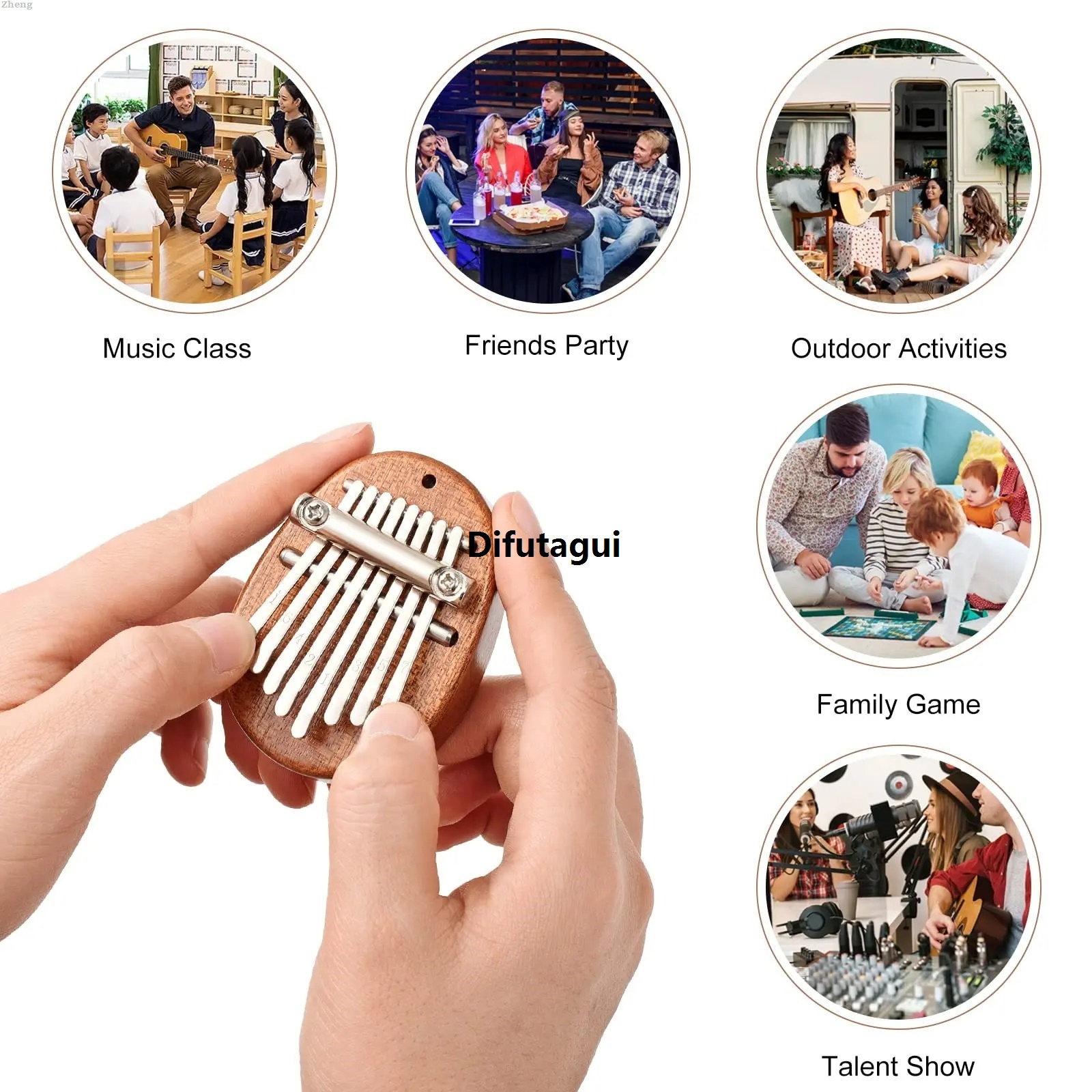 Difutagui Zheng Set Gift Portable Musical Instrument Drop Bag Thumb Kalimba 2025 New Sales promotion Mini 8 Key Piano 1 Style Cute and Beautiful Kids