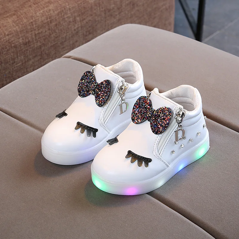 ( White/23 ) Children Glowing Sneakers Kid Princess Bow for Girls LED Shoes Cute Baby with Light Shoes Bles Online DZ-35A-03