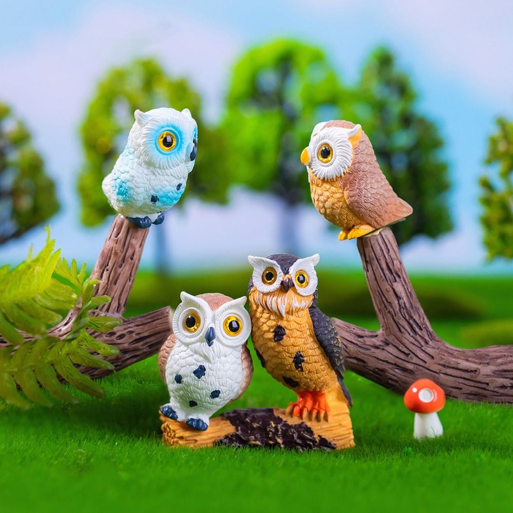 Funny Micro Landscape Simulation Owl Ornaments Resin Crafts Cute Owl Miniatures Cartoon Mini Owl Ornaments Outdoor