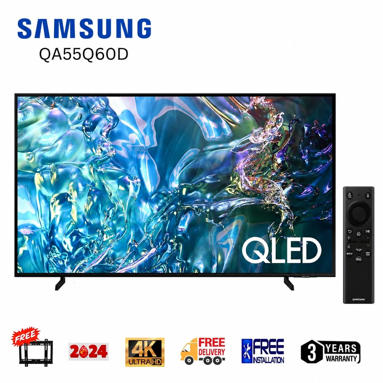 Samsung 55 Inch QLED Smart TV, Neural Quantum Processor, HDR, 4K Lite Resolution - Model QA55Q60 [2024]