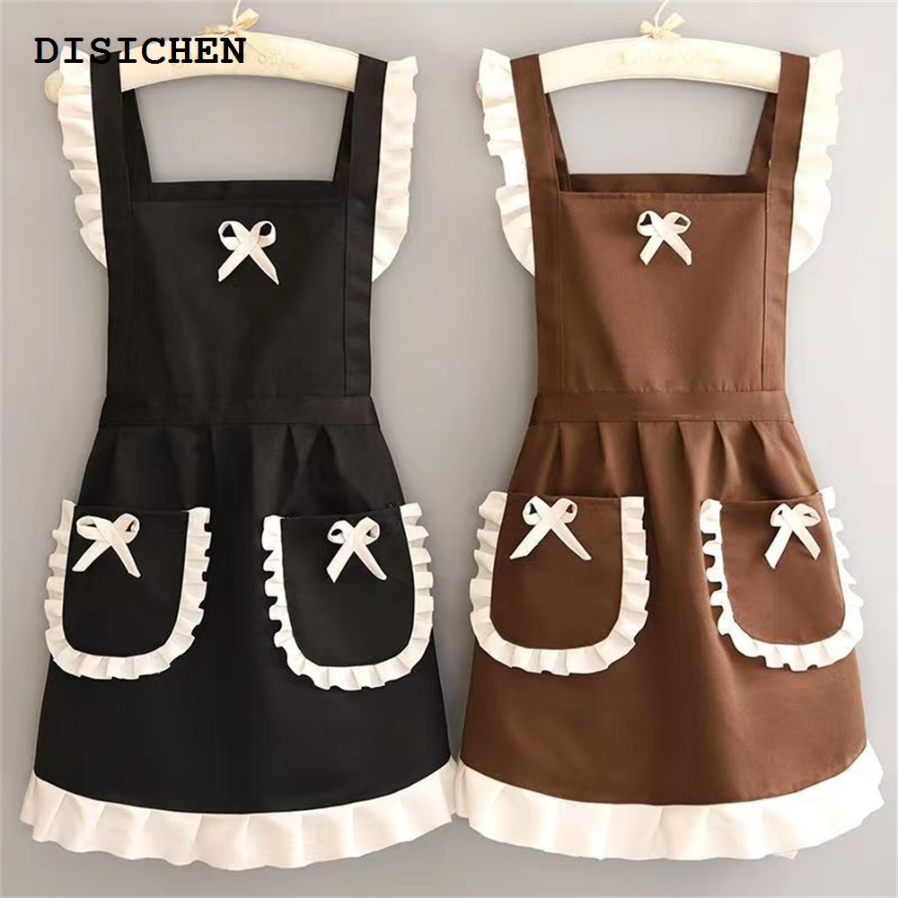 DISICHEN 【2025 Version】 Women Cotton Linen Cross Back Apron Japanese Housework Baking Wrap Florist Dress Kitchen Cooking Aprons