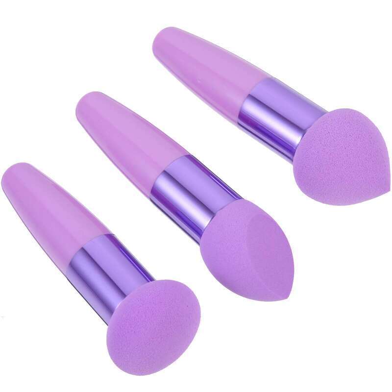 3pcs Makeup Pen Set Mini Sponges Small Mushroom Purple Women Beauty Tools Heart Shaped Puff Portable Wet Dry Pens Cosmetics