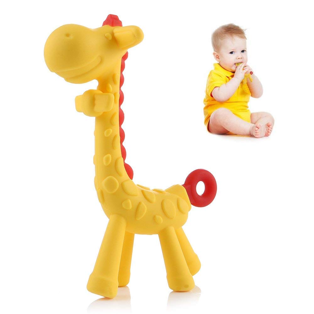 Mumlove Giraffe Silicone Baby Teether with Storage Box - BPA-Free Handheld Teething Toy for Infants | Soothing Chew Toy for Sore Gums, 3+ Months, Baby Shower Gift
