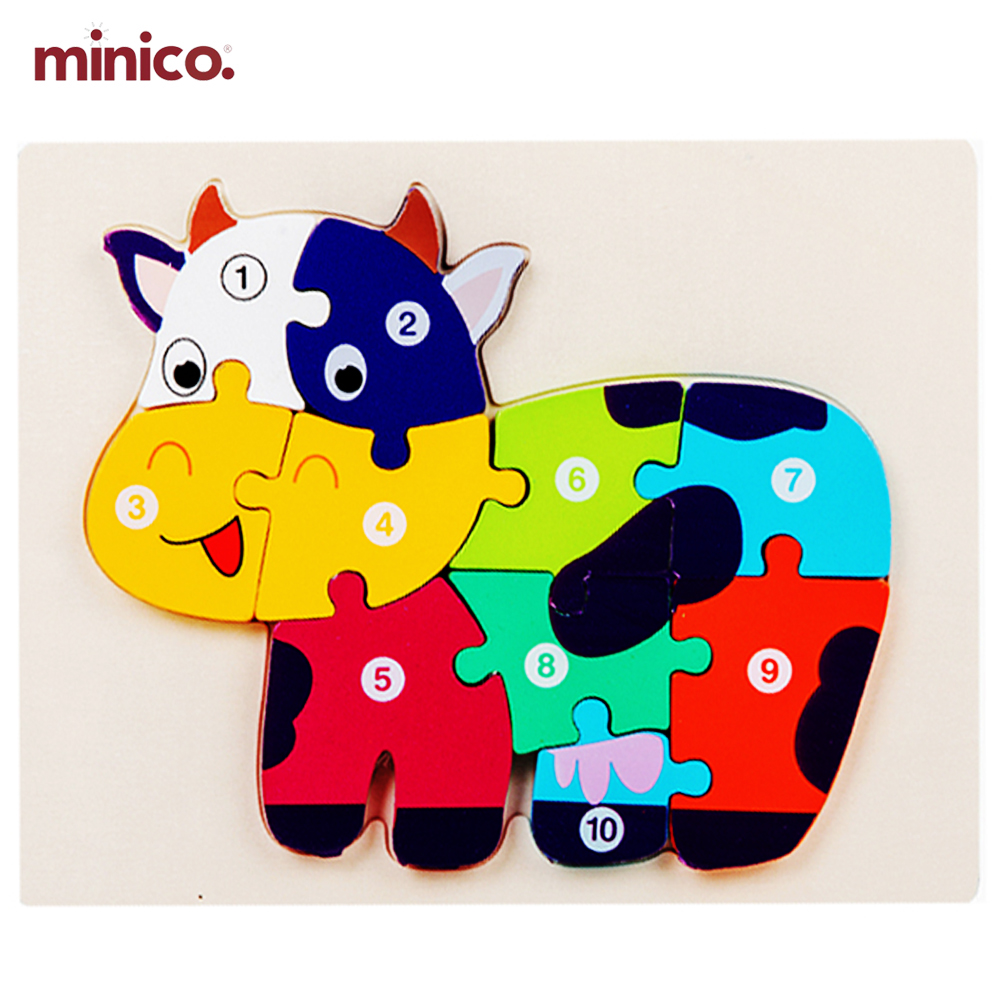 Colorful Wooden Cow Jigsaw Puzzle for Kids 1-10 Numbers - Montessori Educational Toy - Color & Shape Recognition - Baby & Toddler Learning Game