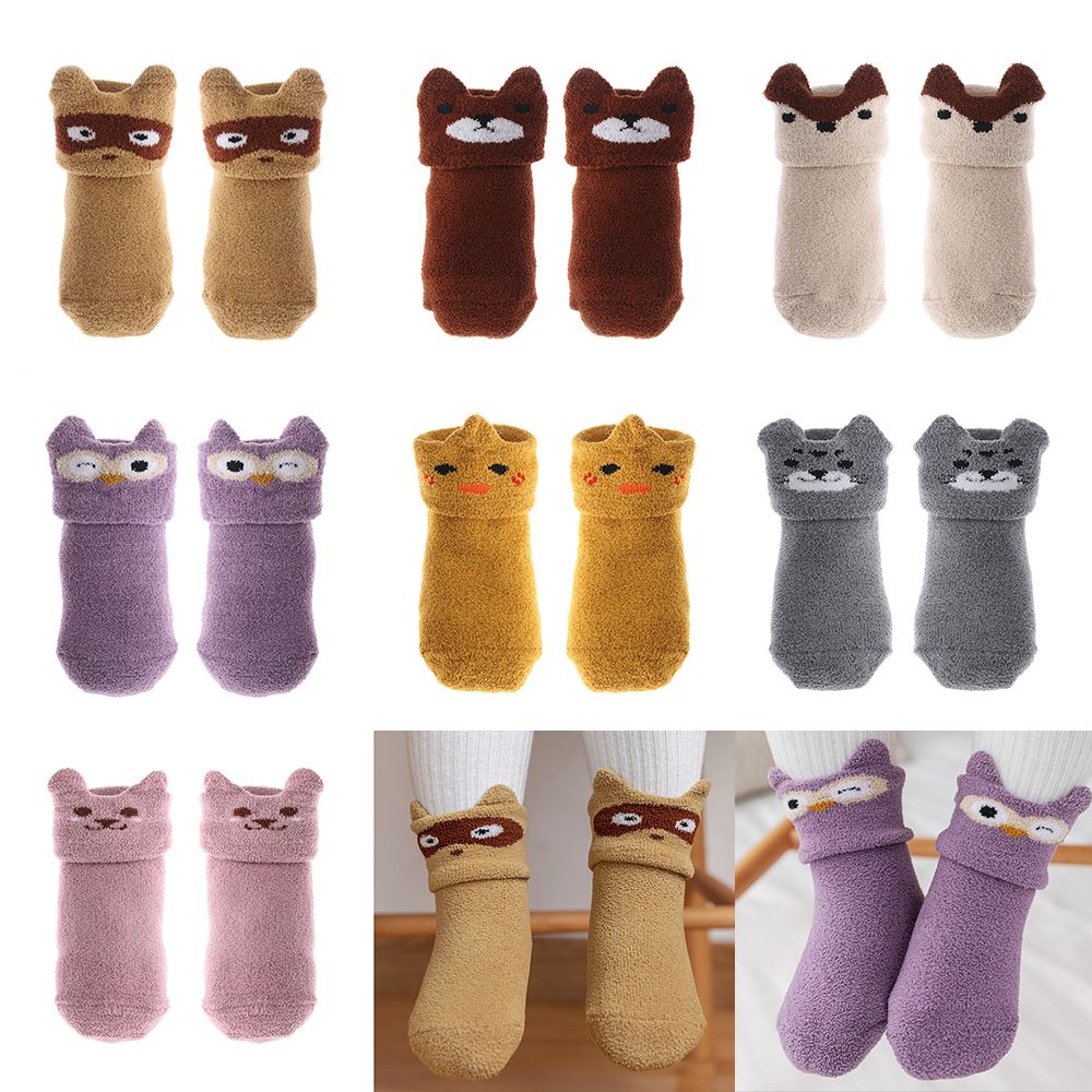 Fluffy Winter Warm Thickening Plush Soft Baby Anti-slip Slippers Floor Sox Newborn Toddler Socks Coral velvet socks