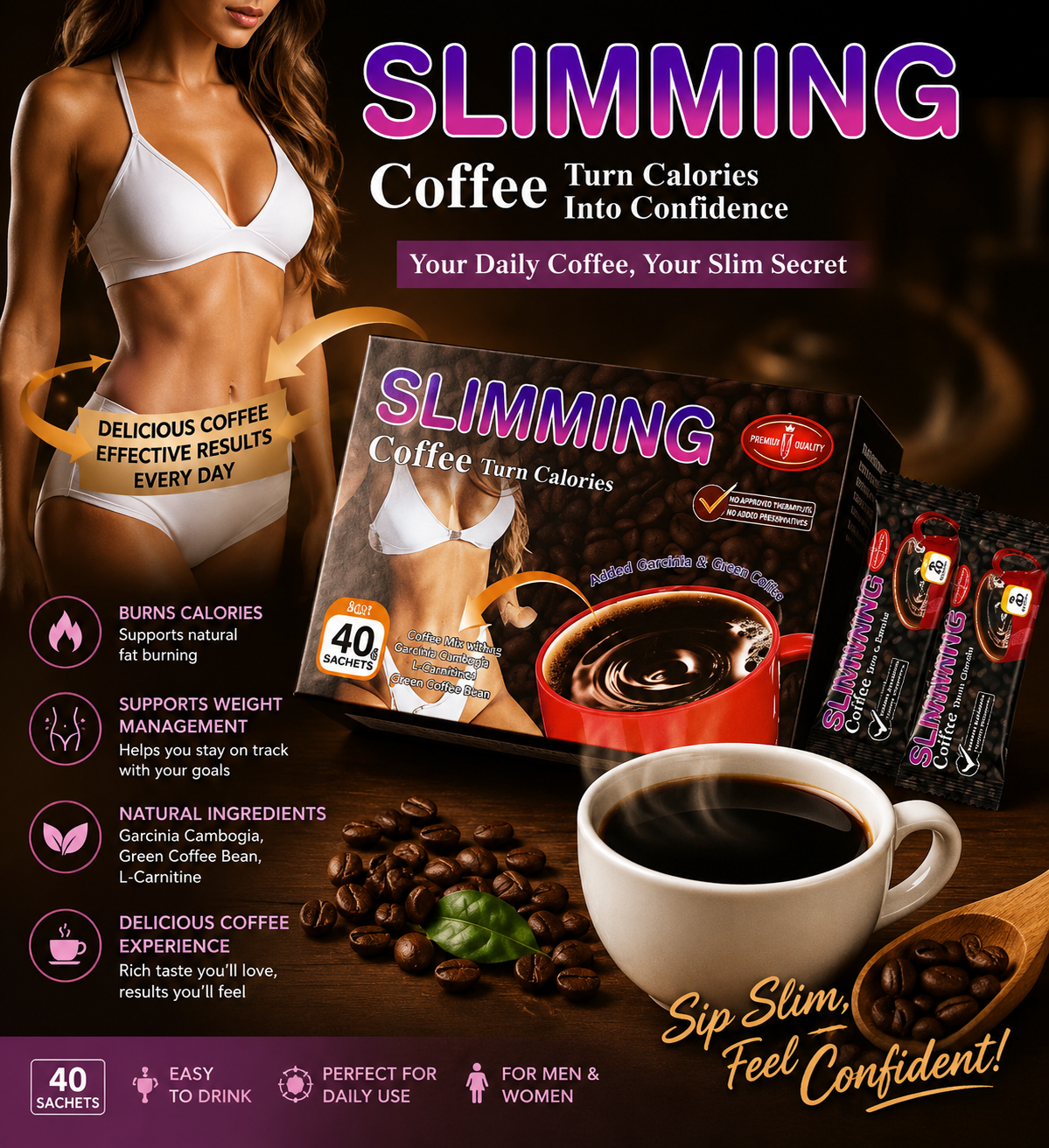 Slimming Herbal Coffee for Weight Loss - Natural Fat Burner & Metabolism Booster Drink
