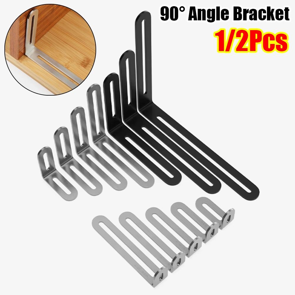 1/2Pcs New Stainless Steel Angle Bracket 90 Degree Right Angle Furniture Fastener Corner Brace Joint Silver L Shape Shelf Support Bracket Cabinet Screens Wall