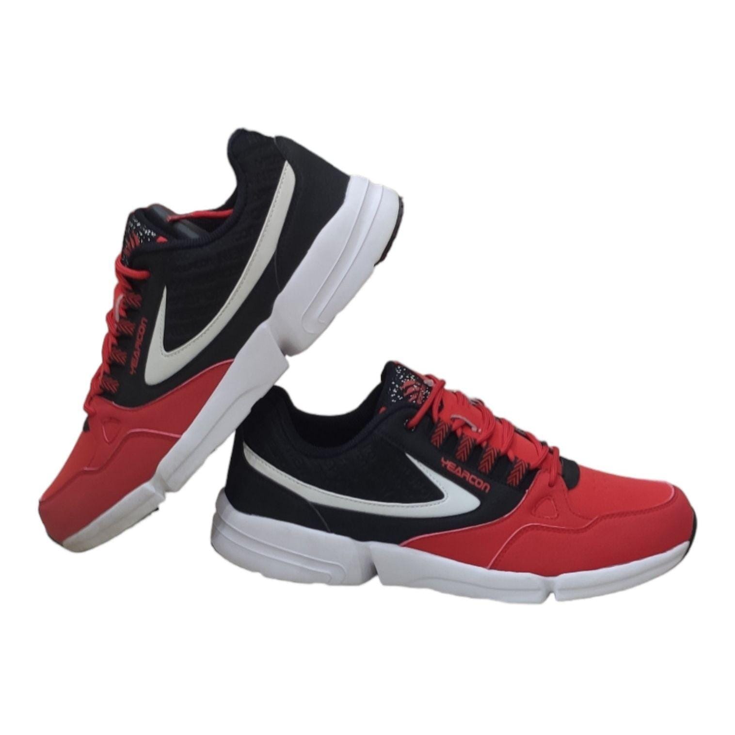 Yearcon Junuine Red/Black Mix Leather Design Solid Laceup Running Shoes For Men (1401)