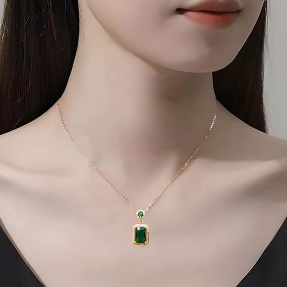 Olive You Green Stone Pendant Necklace - Stylish Stainless Steel Jewelry for Women & Girls