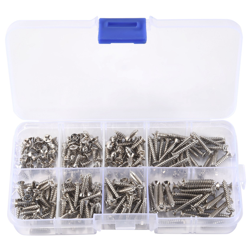 JAERBEE 200Pcs M3 Stainless Steel Flat Screws Kits High Strength Self-Tapping Screws Assortment Set For Wood Furniture
