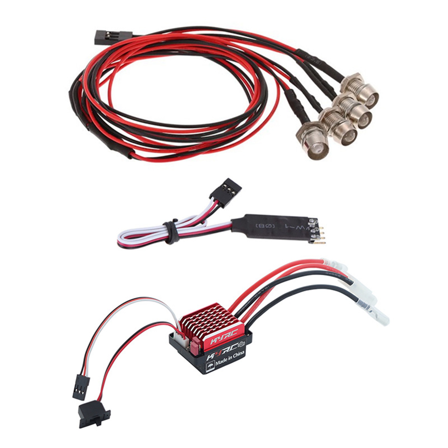 FORIDE 2 Set RC Car Part: 1 Set 4 LED Light Kit 2 White 2 Red with 3CH Lamp Control Panel & 1 Set 60A Waterproof Brushed ESC