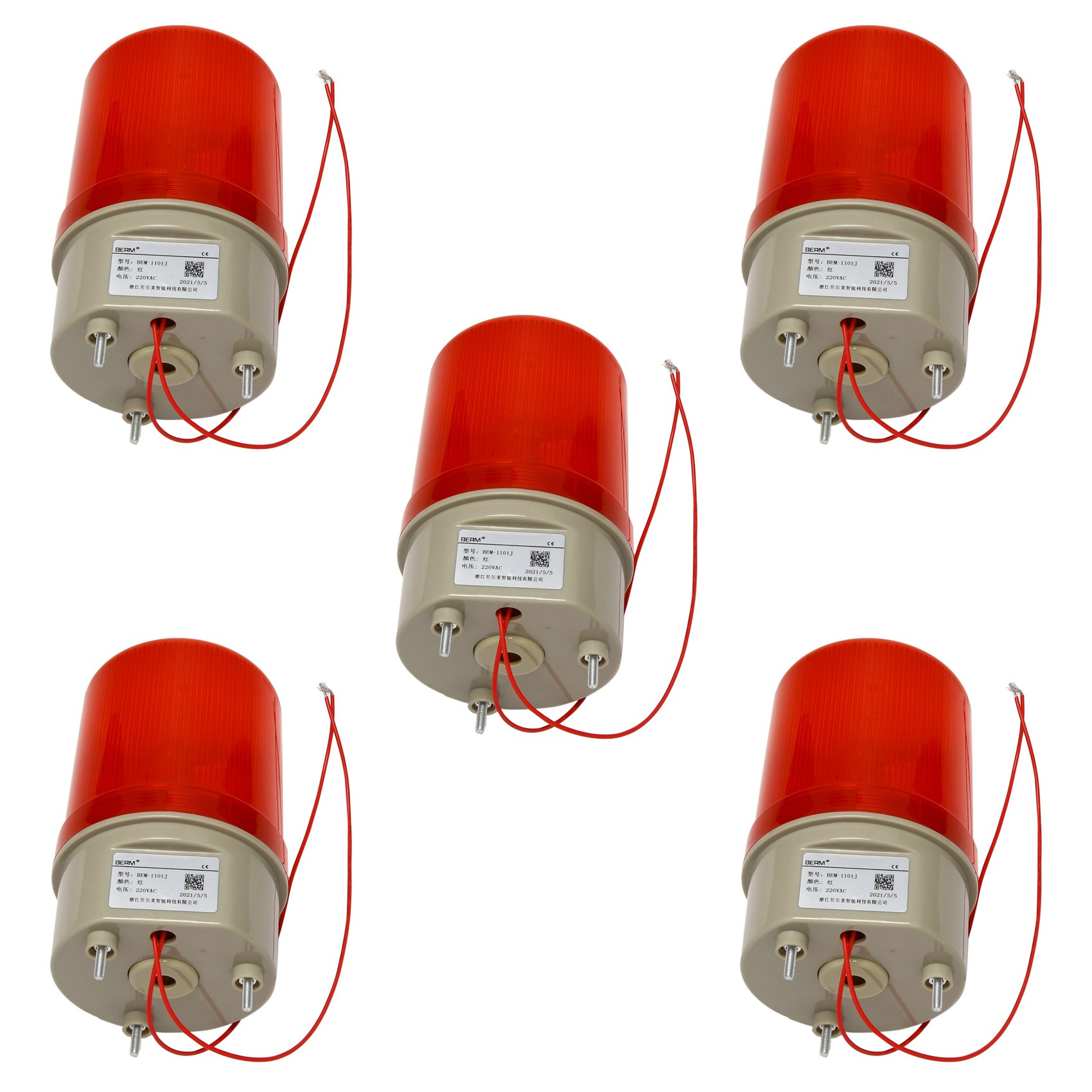 fasdaga 5X Industrial Flashing Sound Alarm Light,BEM-1101J 220V Red LED Warning Lights System Rotating Light