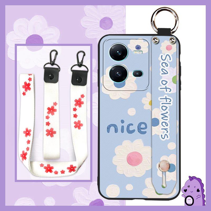 ring Anti-knock Phone Case For VIVO V25 5G/V25E 4G/X80 Lite Oil Painting Kickstand Wristband Wrist Strap Shockproof
