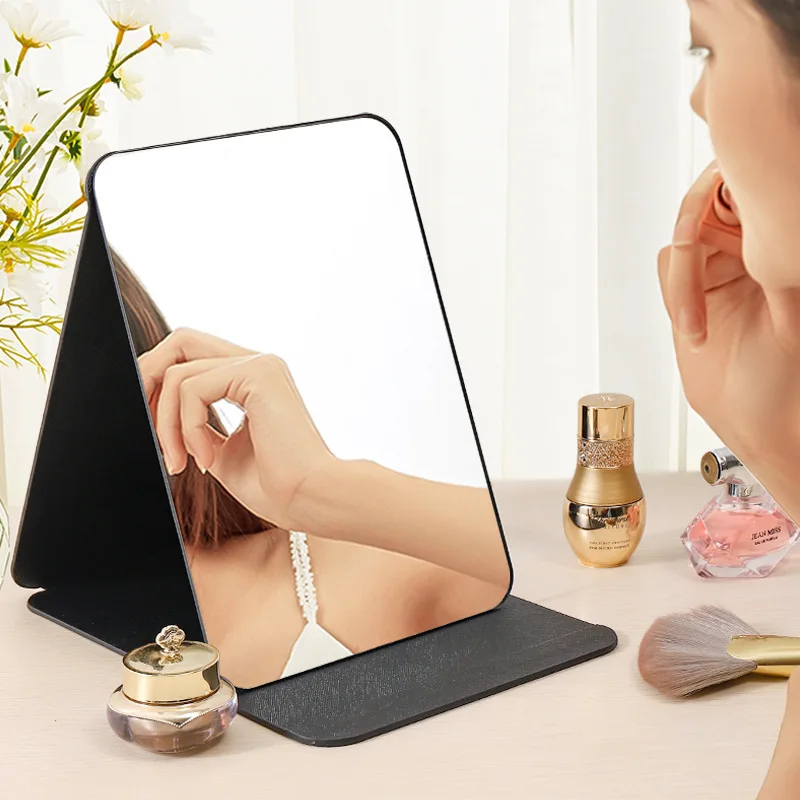 Frameless Foldable HD Makeup Mirror with Adjustable Stand | Portable Travel Vanity Table Mirror | Compact Desktop Glass Mirror for Makeup, Office & Home