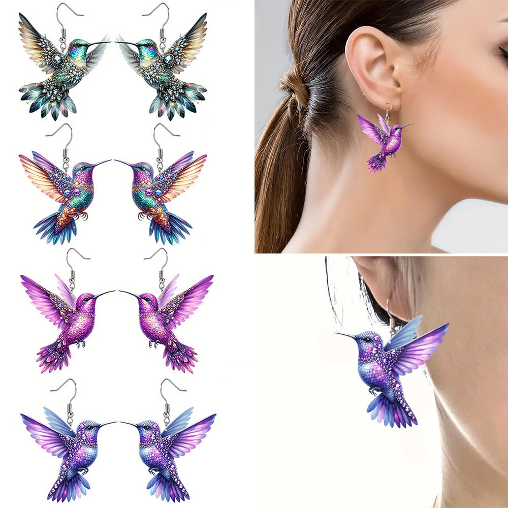 Lightweight Cute Bird Dangle Earrings Colorful Bird Shape Ear Charms 2d Hummingbird Earrings for Festivals Spring Summer Use