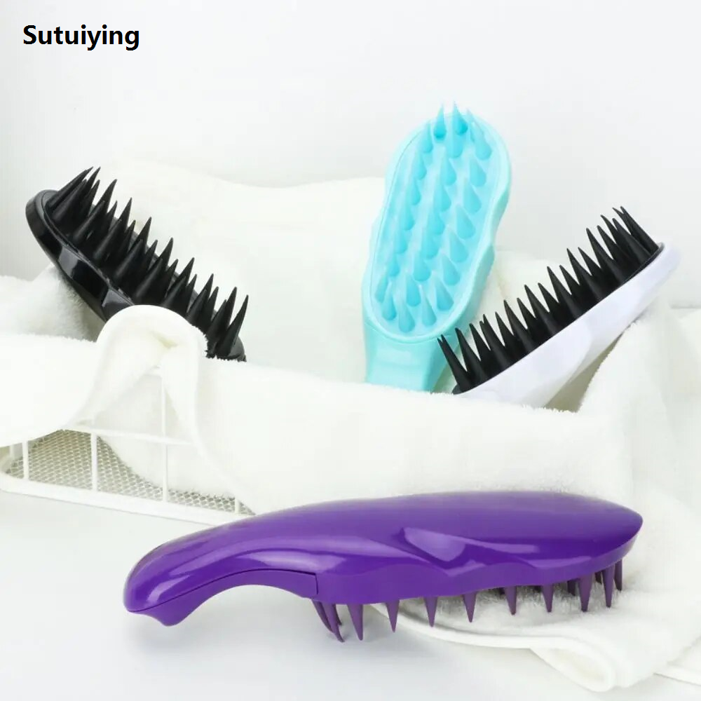 Sutuiying Hair Wash Massage Comb Soft Silicone Thick Teeth With Handle High Quality Hair Wash Comb Head Scalp Cleansing Anti-Itch Shampoo Comb