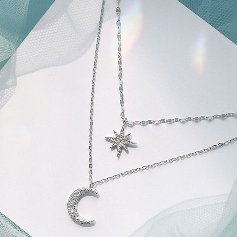 【Mega Sale】New Entry Light Niche Moon and Star Necklace Fashion Simple Trendy Distinctive Clavicle Chain Women