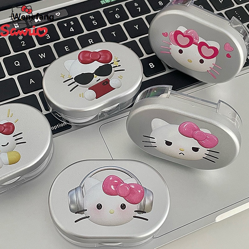 Wenefang Sanrio Hello Kitty Contact Lenses Box Portable Travel KT Cat Doll New style Eye Lenses Compact Storage Container Girl Birthday Gifts