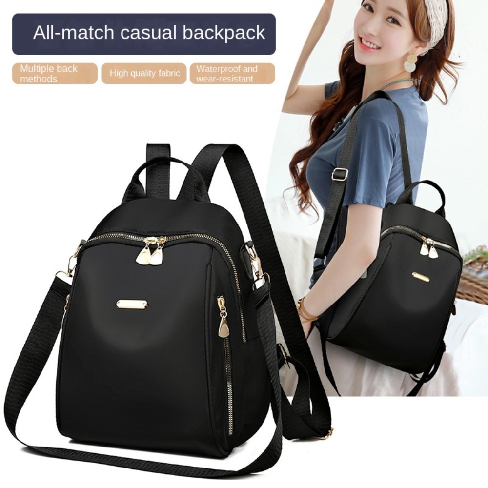 Portable Oxford Women Backpack Simple Black Schoolbag Large Capacity Travel Bag