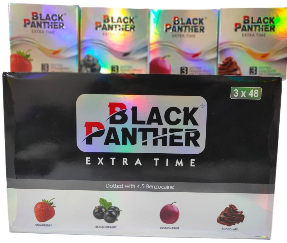 Black Panther Extra Time Premium Dotted Condom, 3pc( 4 Different Flavours)