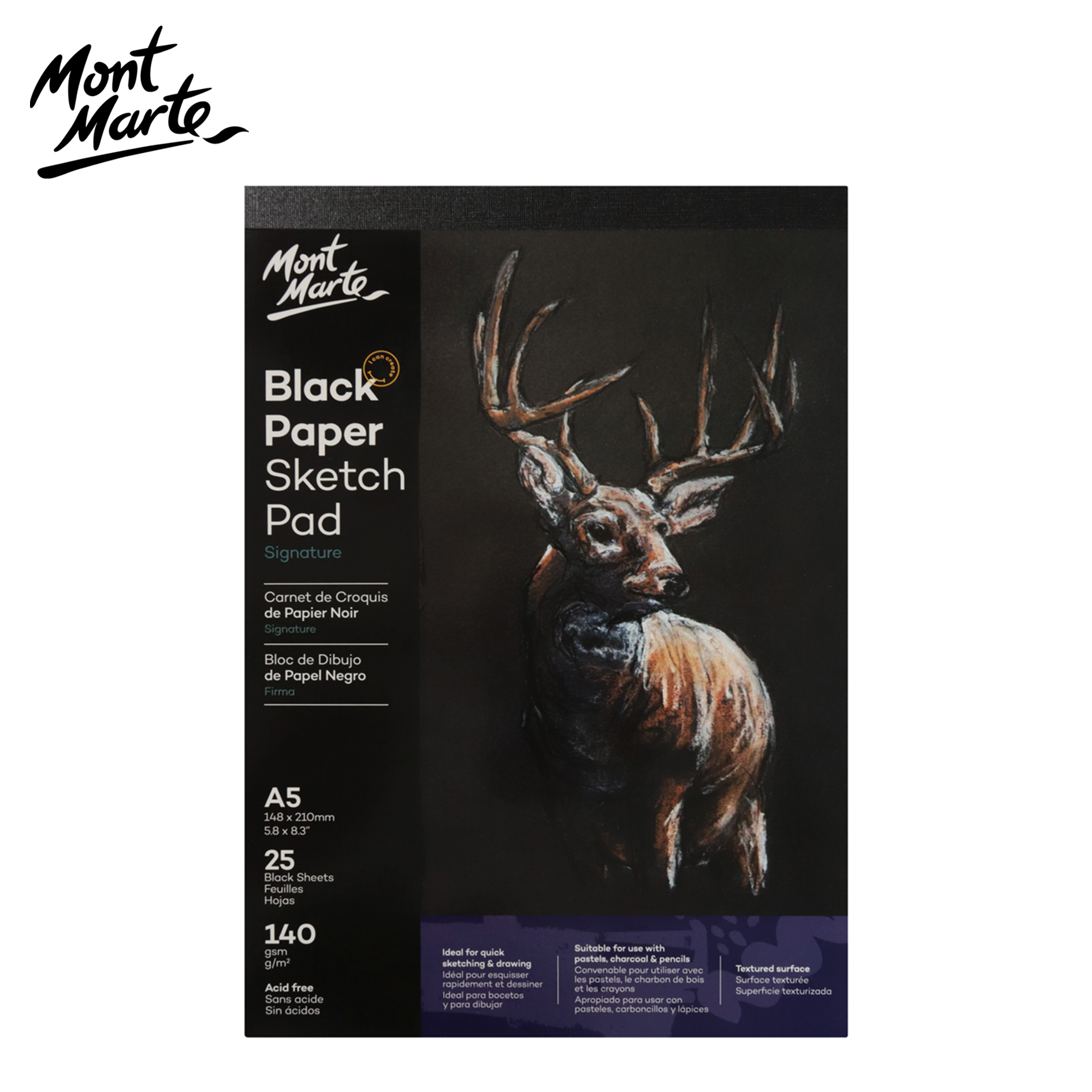 Mont Marte Black Paper Sketch Pad 25 sheet 140gsm A5 By KitabKalam